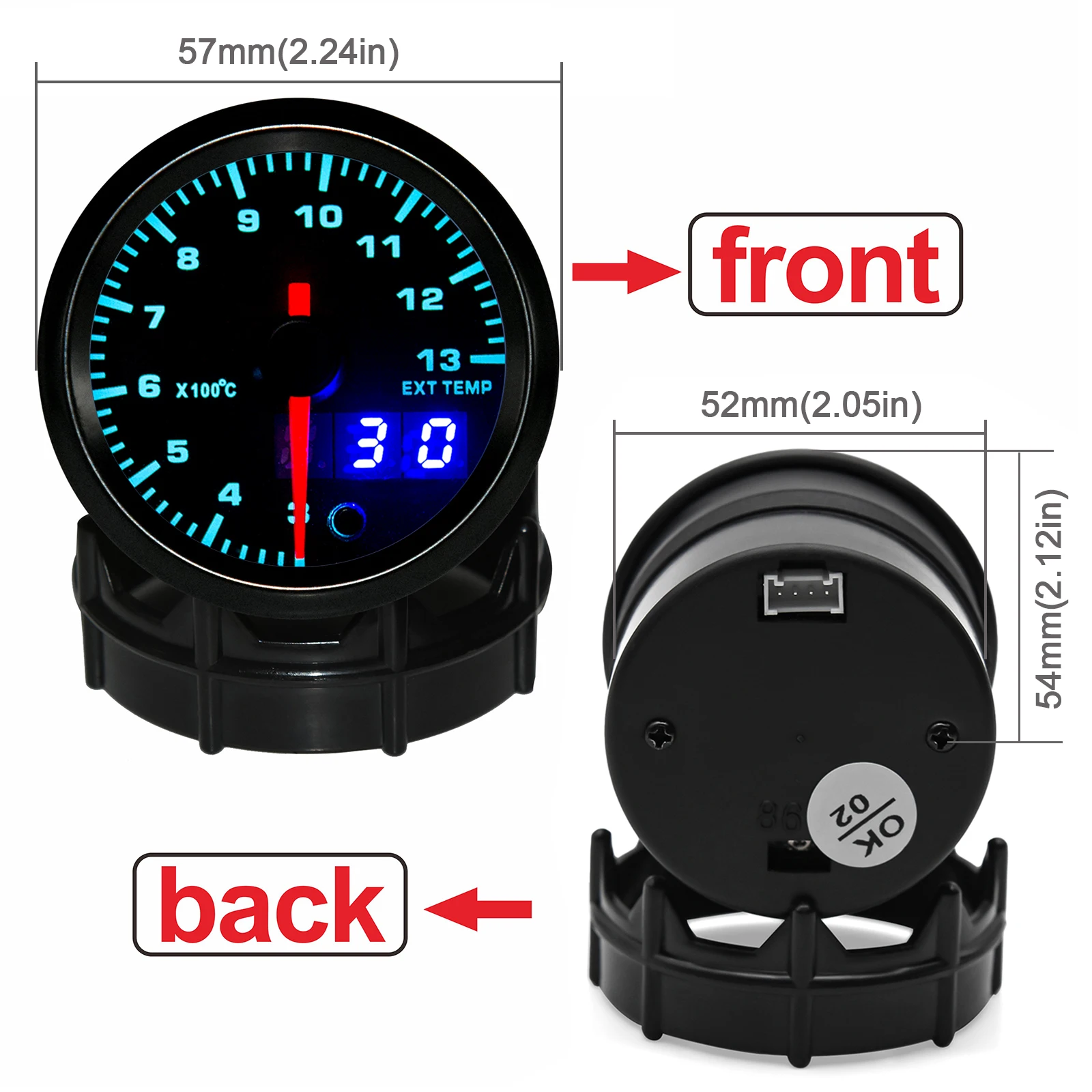 AD 7 Color Led Exhaust Gas Temperature Gauge 2'' 52mm Digital Exhaust Gas Temp Gauge EGT EXT Car Meter With Sensor