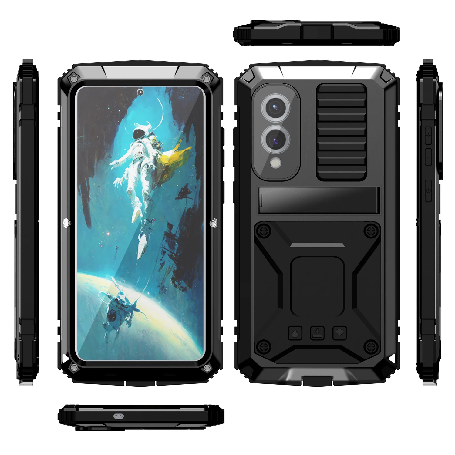Shockproof Heavy Duty Metal Phone Case with Glass Screen Protector and Anti-Scratch Technology