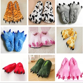 Winter Warm Soft Indoor Floor Slippers Women Men Shoes Paw Funny Animal Christmas Monster Dinosaur Claw Plush Home 1