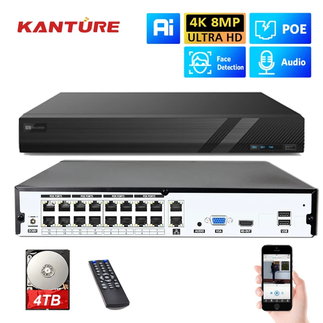 KANTURE 16CH 4K Network Video Recorder 8MP Ai Human Face Detection POE NVR for Security Video Surveillance IP Camera System 1