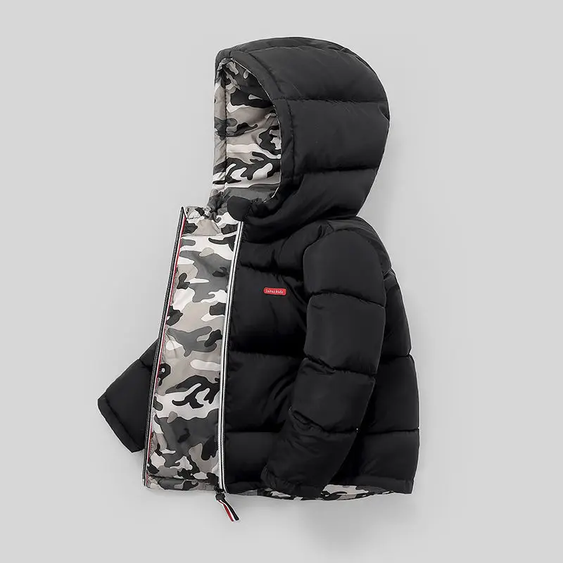 New Winter Boys Jackets Thicken Keep Warm Double-Sided Wear Hooded Kids Coat For 3-10 Years Children Outerwear