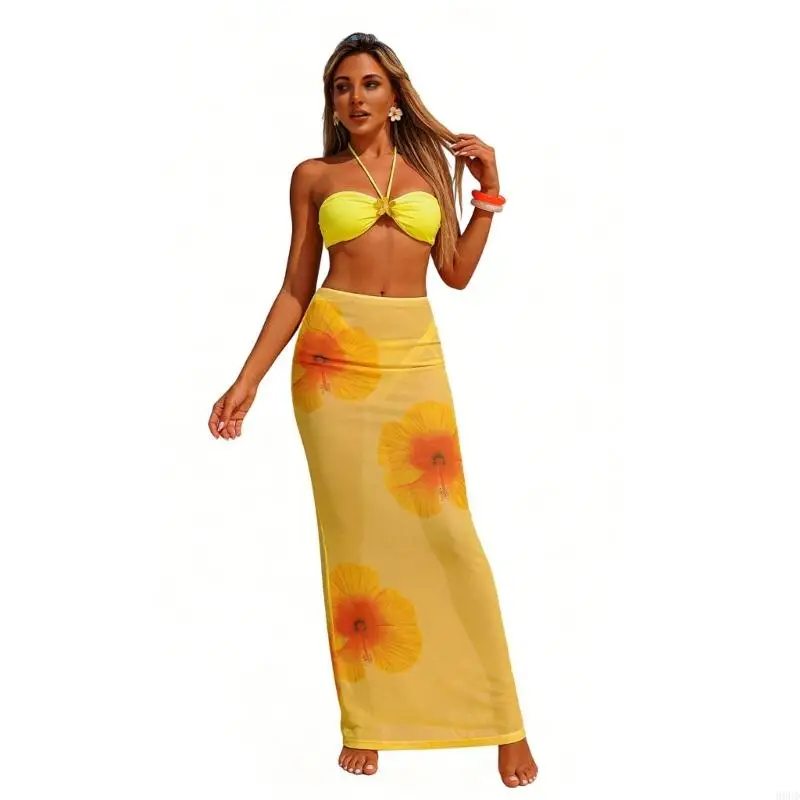 Damen-Badebekleidung, Design mit hängendem Hals, langes Strandkleid, Polyester, Spandex, pflegeleicht, verstellbare 69HD – Detail 4