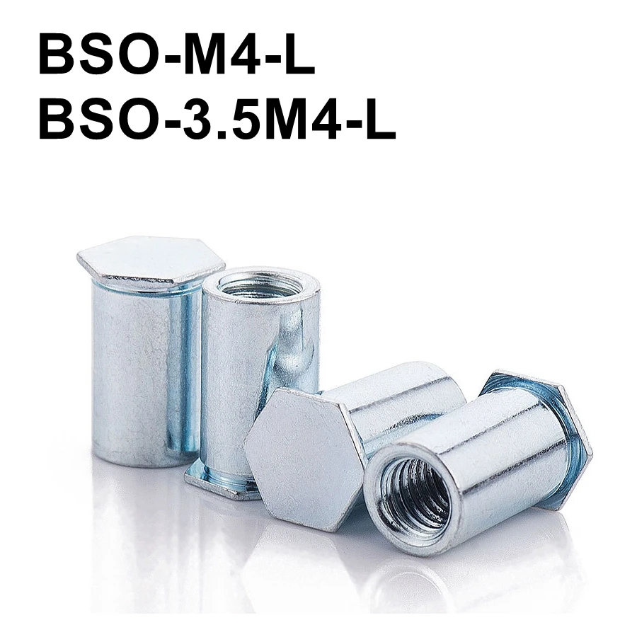 

BSO-3.5M4-L And BSO-M4-L Blind thread standoffs Carbon steel zinc plated Press riveting stud spacer