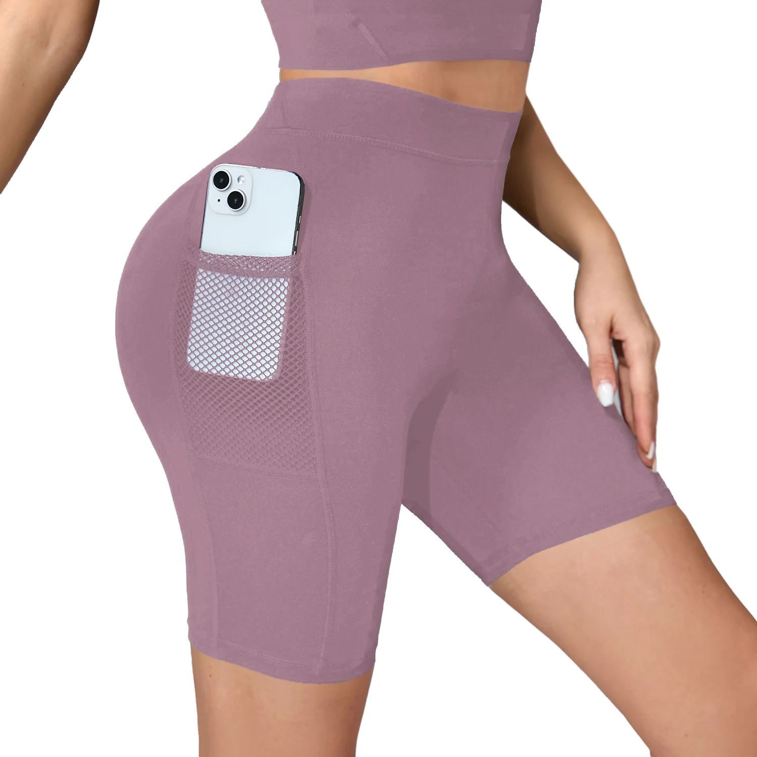 CATHSNNA High Waisted Yoga Shorts for Women Tummy Control Seamless Athletic Gym Running Shorts with Pockets