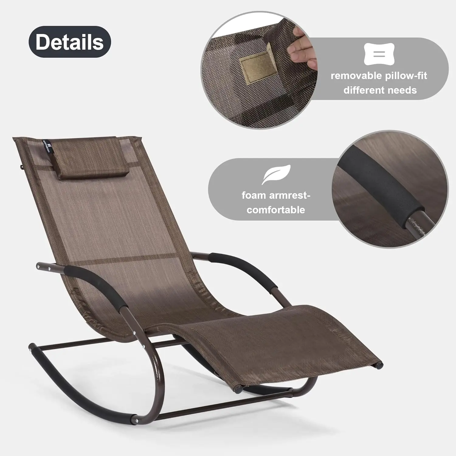 Lounge Chair, Outdoor Chaise Lounge with Detachable Pillow for Patio, Lawn, Pool, Outdoor Lounge Chairs, Brown
