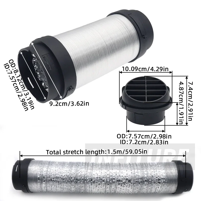 80mm Diesel Heater Duct Ventilation Auxiliary Duct Flexible Ducting Extends To 1.5m Easy To Install Heater Air Hose