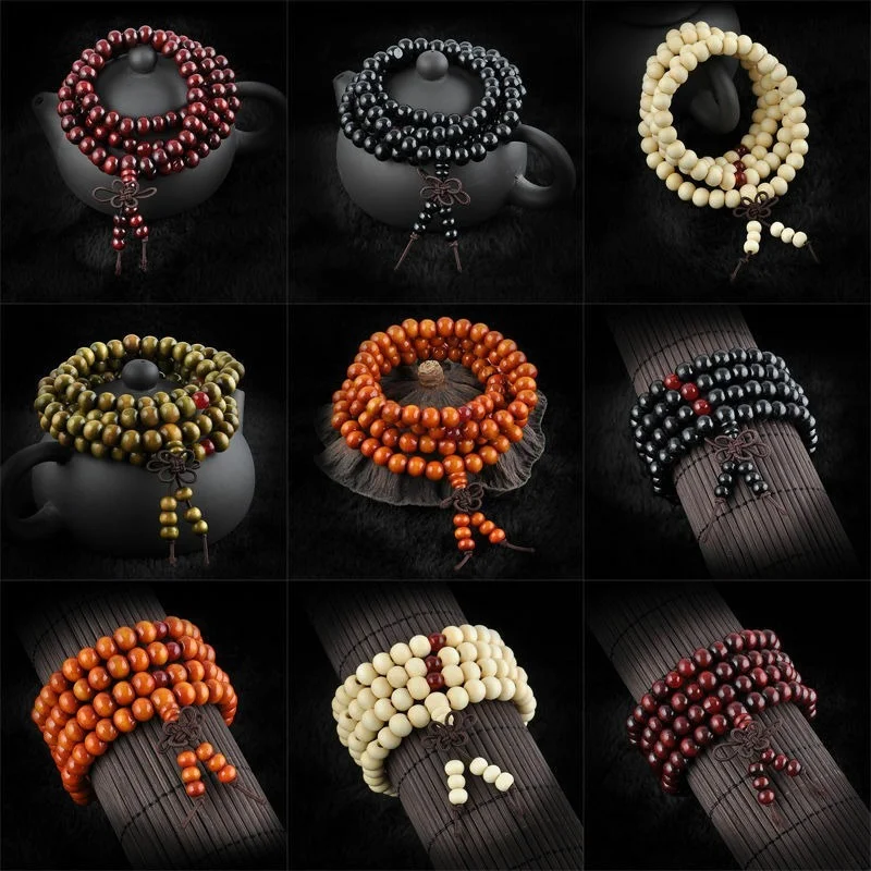 6mm Natural Sandalwood Buddhist Buddha Meditation Wood Prayer Bead Mala Bracelet Bangles Women Men Jewelry 108 Beads Bijoux