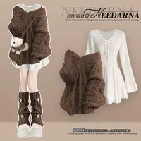 Women Suit French Plus Size Matching Sets Temperament Knitted Sweater Slimming Mini Dress Two-piece Set - Image 4