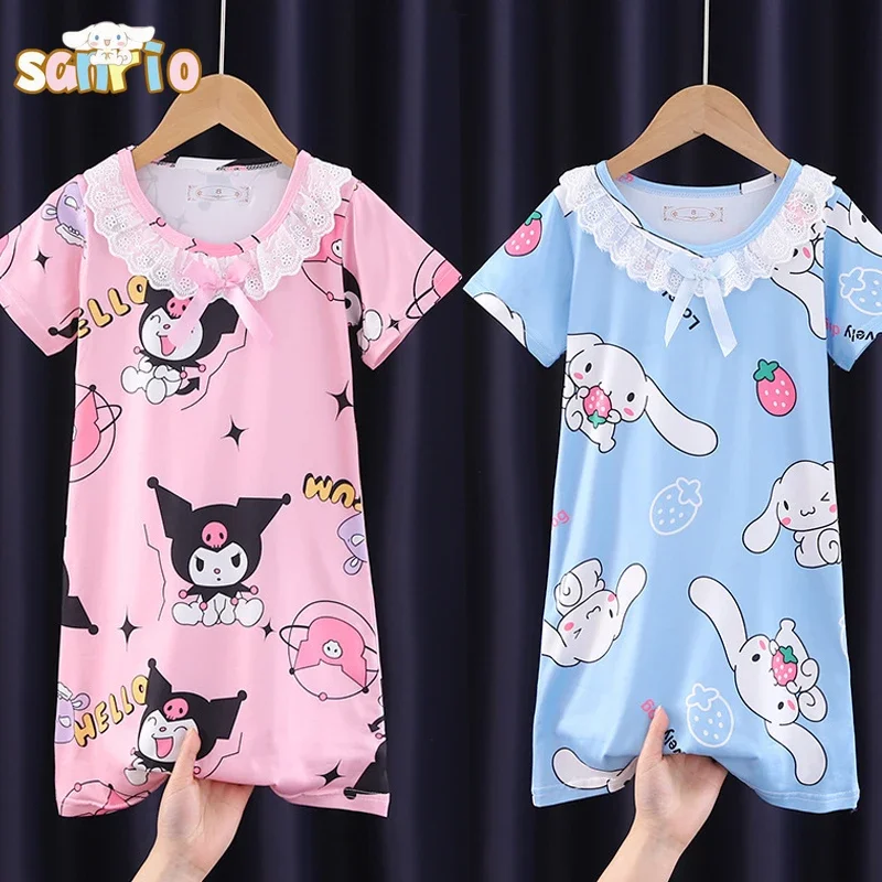 

Miniso Sanrio Hello Kitty Kuromi Cinnamoroll Children Nightgowns Kawaii My Melody Summer Girl Casual Loose Home Pajamas Gift