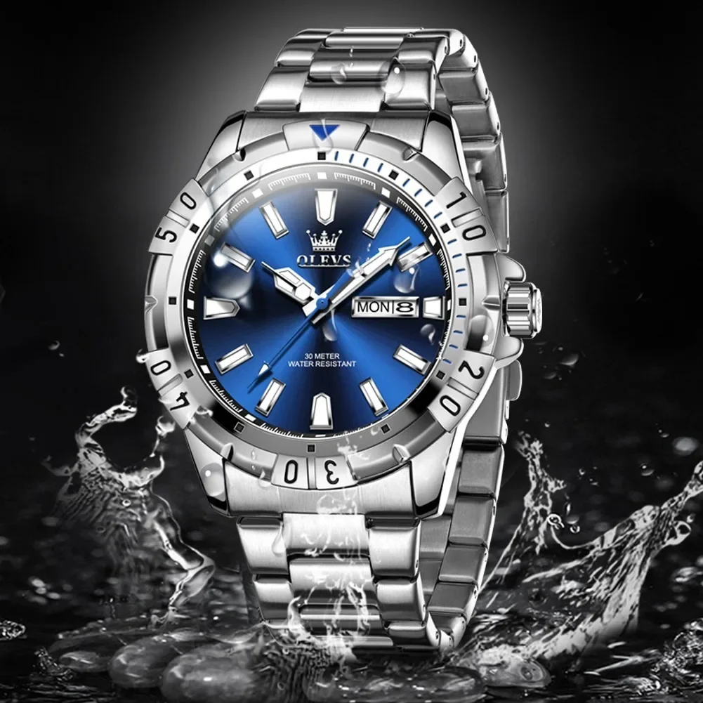 OLEVS 5560 Waterproof Stainless Steel Strap Watches For Men Quartz Business Men Wristwatches Calendar Week Display 6