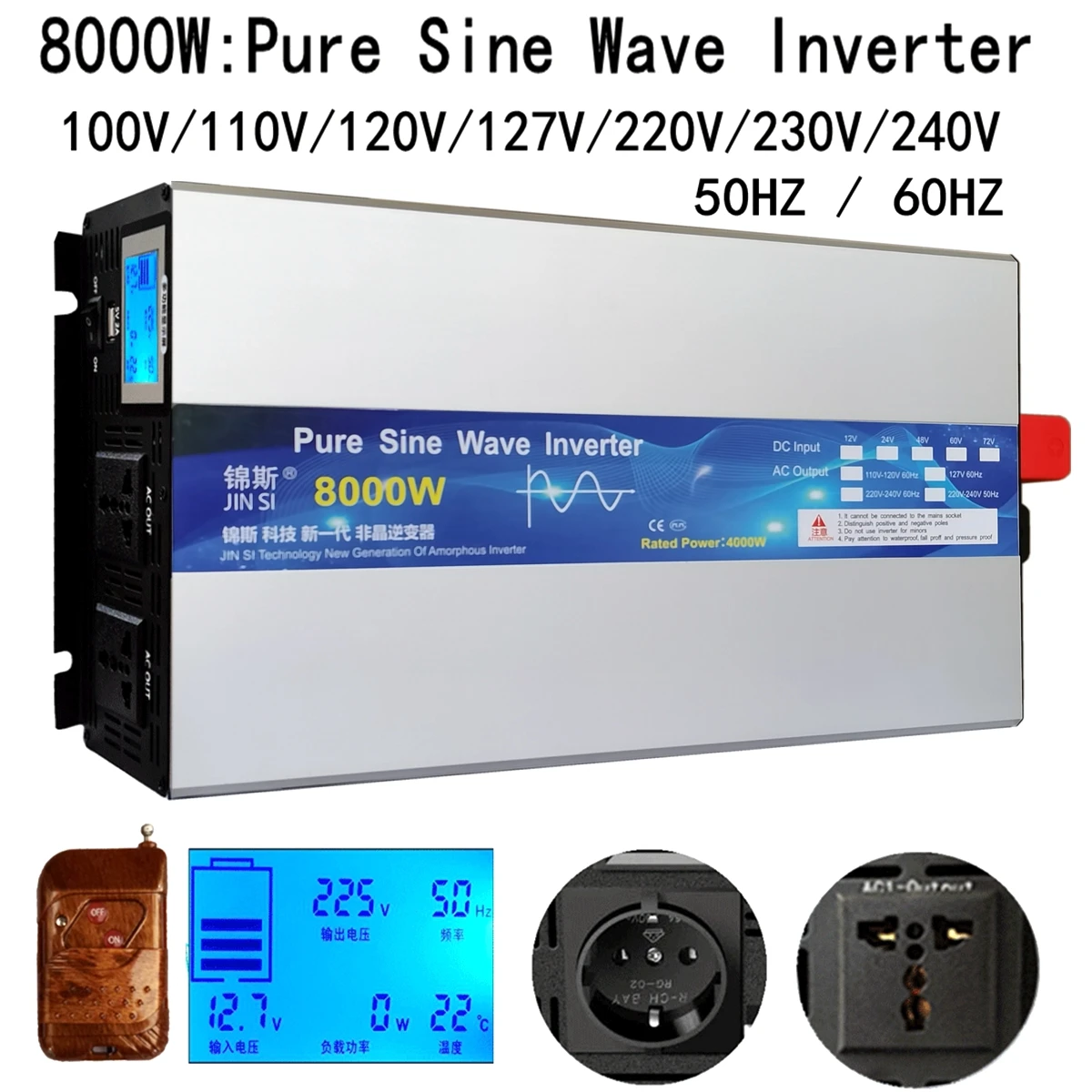 8000W Pure Sine Wave Solar Power Inverter | DC 12V / 24V / 48V To AC 110V –  120V / 220V – 230V 50Hz / 60Hz