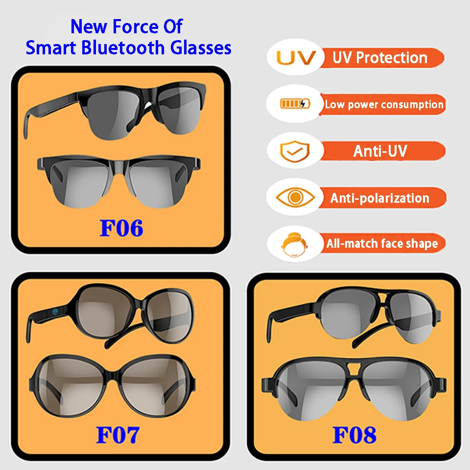 NewF060708SmartGlassesHeadsetWirelessBluetooth53Sunglasses
