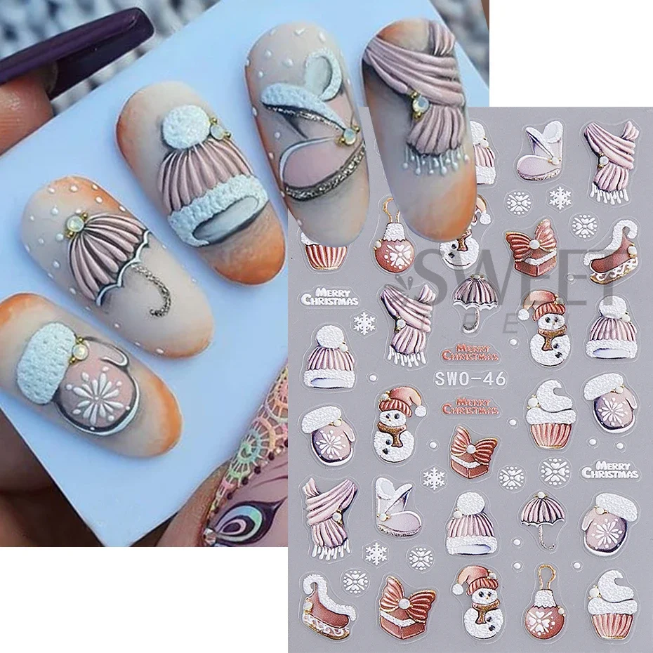 Description Picture 2 of itemChristmas Cartoon Nail Stickers Santa Claus Snowman Gloves Self Adhesive Sliders Nail Decals Snowflake Manicure Art  Decoration