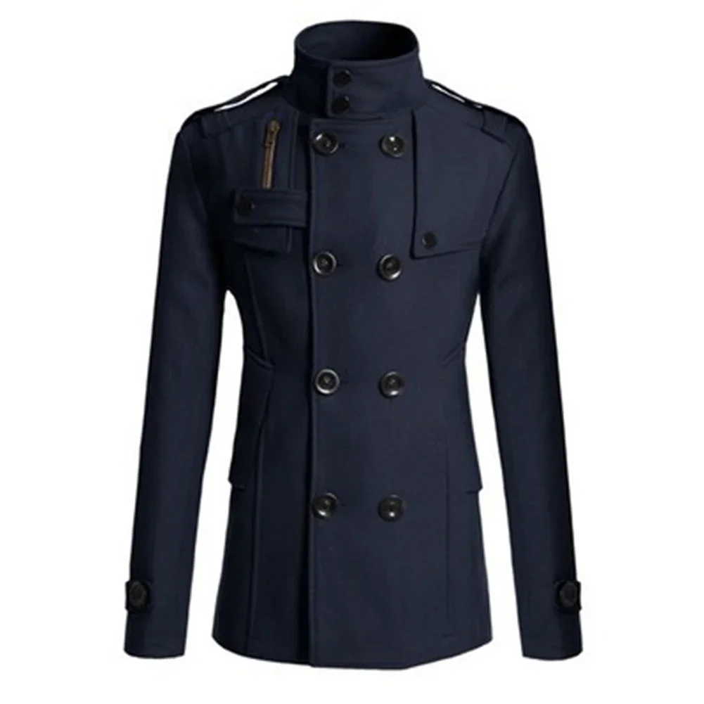 Vintage Men's Winter Warm Trench Coats Double Breasted Stand Collar Jackets Coats Overcoat Outwear Windbreaker Tops For Man