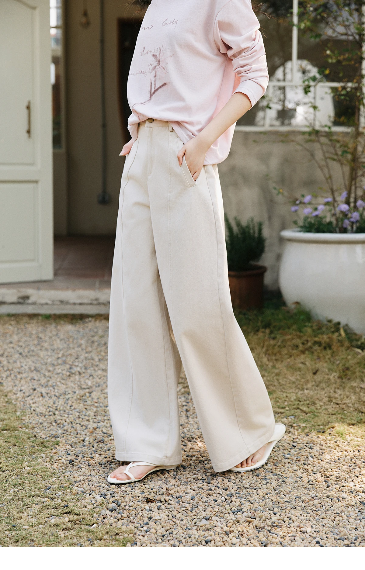 MISHOW Women's High Waist Straight Pants 2026 Spring 100 Cotton Seam Detail Trousers Casual Loose Wide Leg Pants MXF14K1208