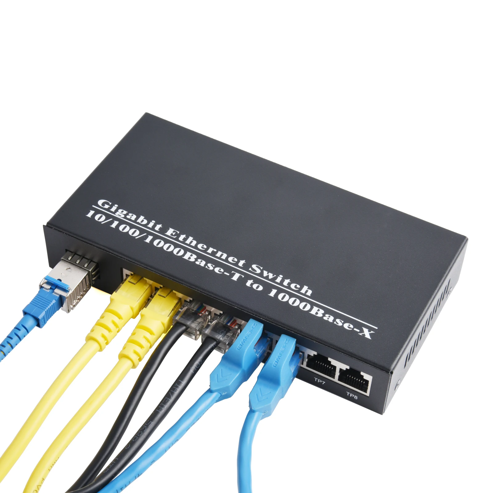 1PCS Gigabit SFP Media Converter 1 SFP to 8 RJ45 Transceiver 10/100/1000M Fiber Optic Switch With 3KM/20KM LC/SC Module
