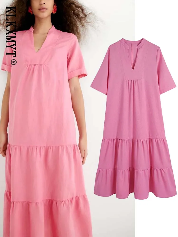 Traf 2022 Midi Dress Woman Short Sleeve Long Dress Women Summer Casual