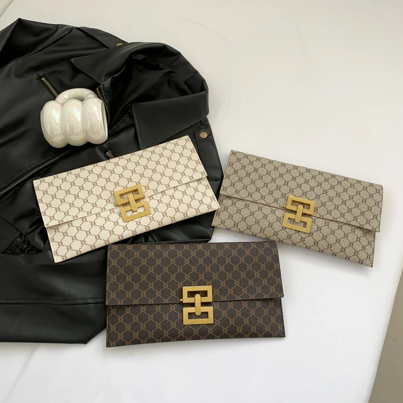 Fashion Luxury Handbag Women Bags PU Leather Designer Vintage Lattice Envelope Bag Female Day Clutches New Lady Clutch Purse