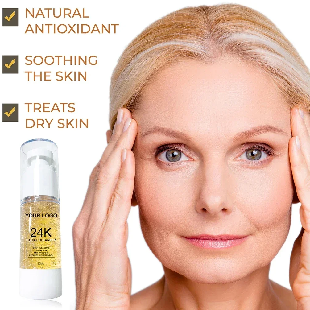 30ml Private Label 24K Gold Facial Cleanser Custom Bulk Deep Cleanser Stock Mild Non-irritating Rich Foam Smooth The Skin Makeup 2