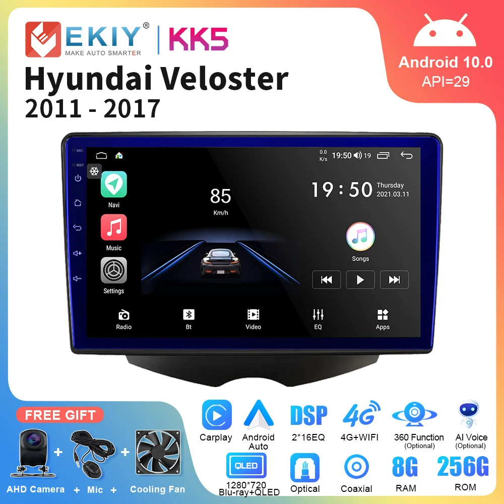 

Автомагнитола EKIY KK5 для Hyundai Veloster 2011-2017, мультимедийный плеер с GPS-навигацией, без DVD, типоразмер 2 Din
