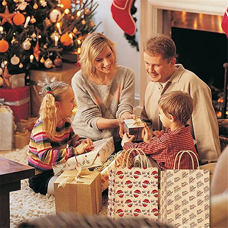 Christmas Kraft Paper Gift Bags Christmas New Year Candy Cookies Gift Tote Bag Festival New Year Storage Bag 5pcs Christmas Gift Bags Christmas Candy Packaging