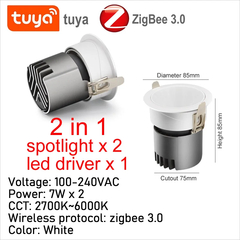

Умный встраиваемый потолочный светодиодный светильник Zigbee Tuya, лампа 2 в 1 с регулируемой яркостью, лампа для комнат Alice Alexa Google Home