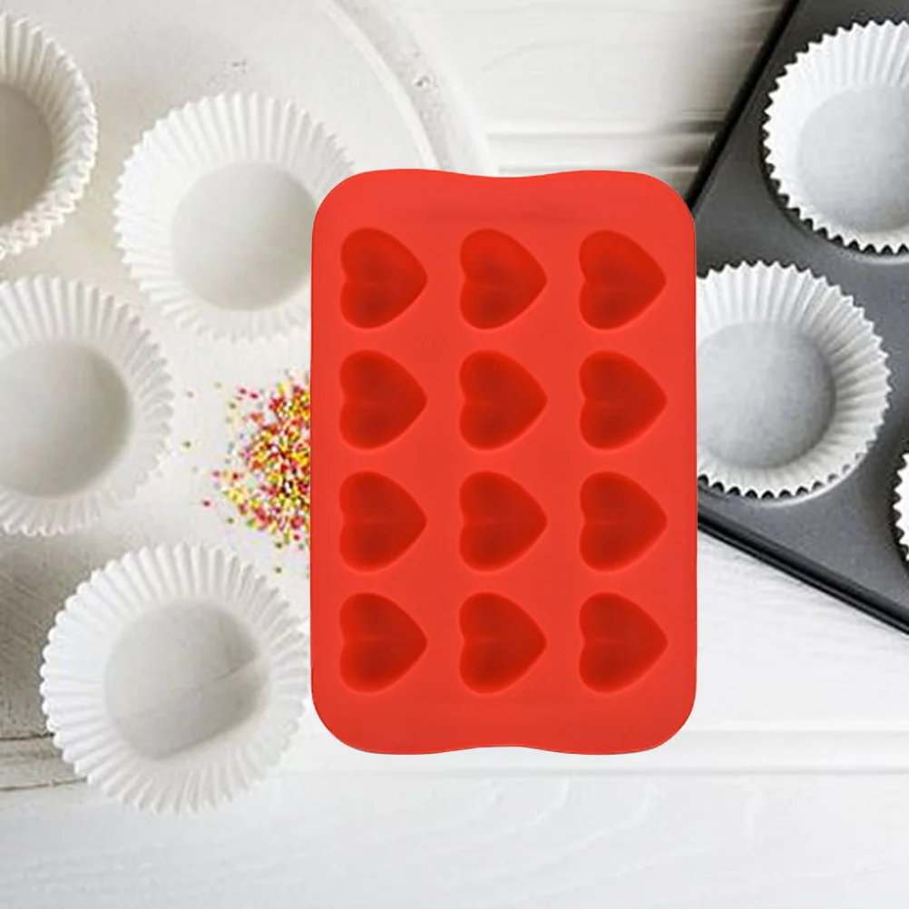 

DIY 12 Cavities Ice Cube Tray Love Heart Shaped Ice Making Mold Chocolate Mould Kitchen Accessories (Red)
