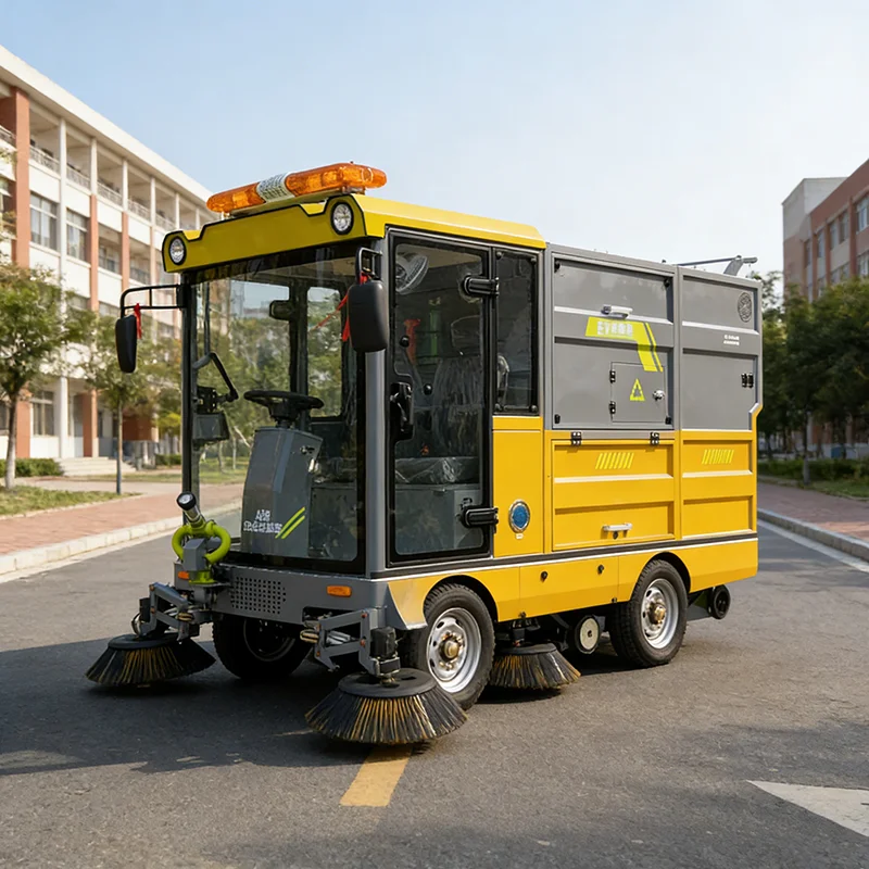 Heavy Duty Electric Road Sweeper with High Density Brushes for Industrial Facility Use 5