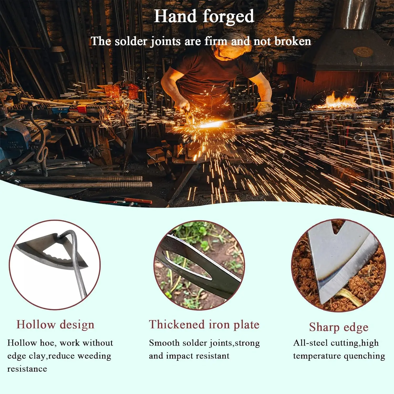 Allsome Garden Hollow Hoe Sharp Durable Garden Weeding Tools for Backyard Loosening Farm Planting Weeding
