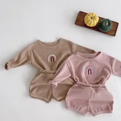 Ensemble de vêtements arc en ciel pour bébés filles, tenue pour bébés garçons, pull et short, vêtements en coton pour enfants, 2022 