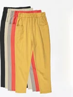 Summer Thin Cotton Linen Harem Pants Women's Loose Wide Leg Casual Trousers Nine Points High Waist Elastic Waisand