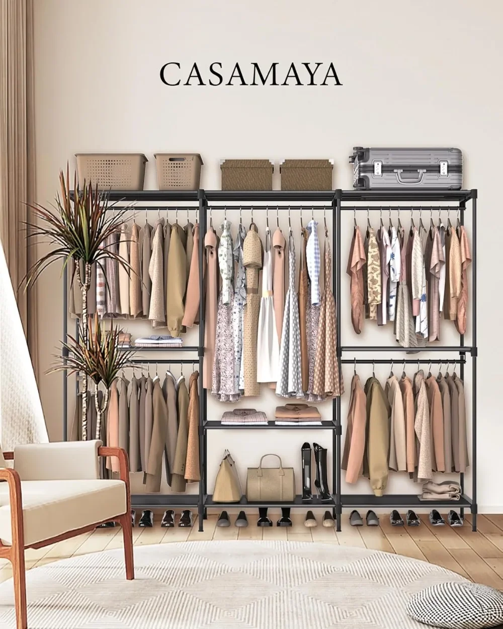 Clothes Rack, Portable Closet, 80.7 Inch Extra Large Capacity Wardrobe Closet, Clothes Storage Organizer with Shelves 2