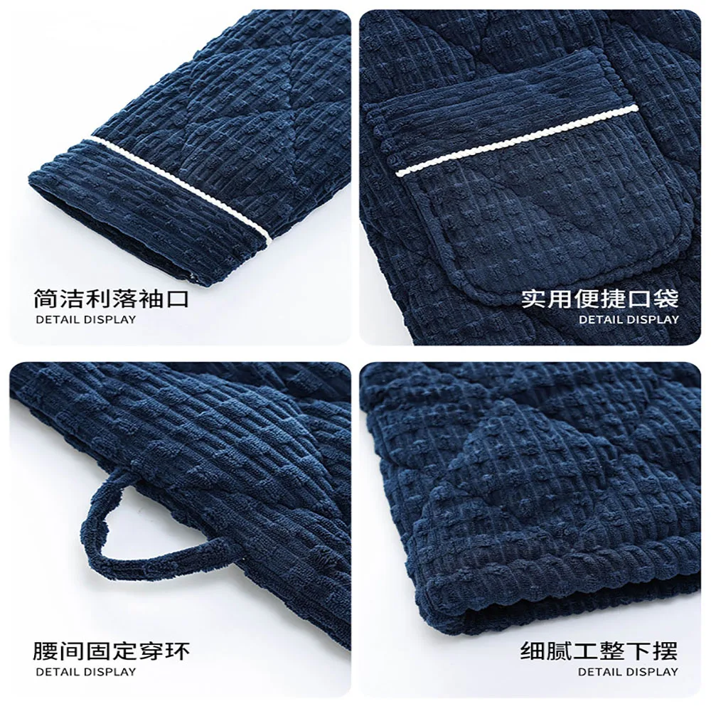 L-3XL 3-Layer Thicken Soft Flannel Men's Bathrobe Casual Solid Plaid Shower Robe Winter Windproof Warm Long Robes Pijama Hombre