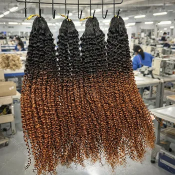 12A Brown With Black Kinky Curly Crochet Human Hair For Bohemian Braids Highlight Golden Brown Small Spirals Curly Crochet Hair 1
