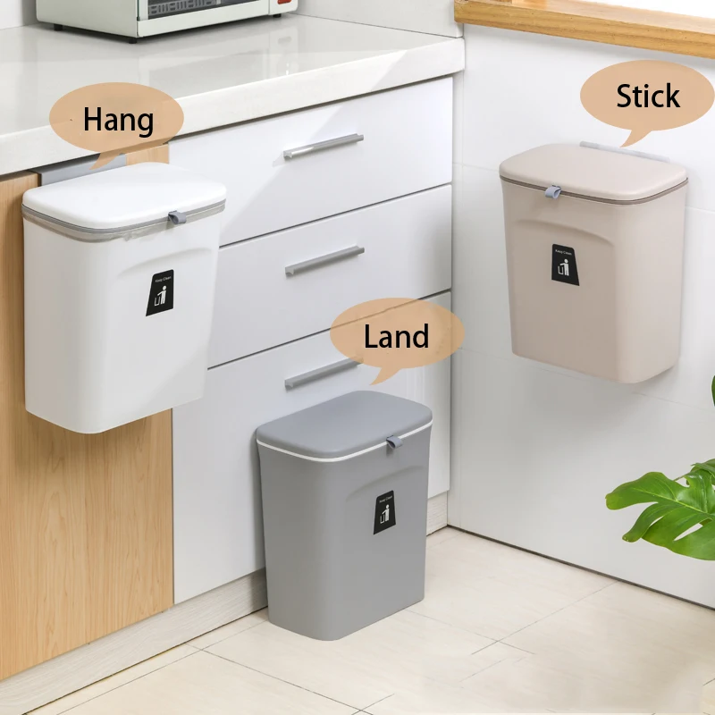 Kitchen Trash Can Wall Mounted Hanging Trash Bin Cabinet Door Bathroom Can With Lid Garbage Bin Counter Bins Dustbin desktop trash can trash can