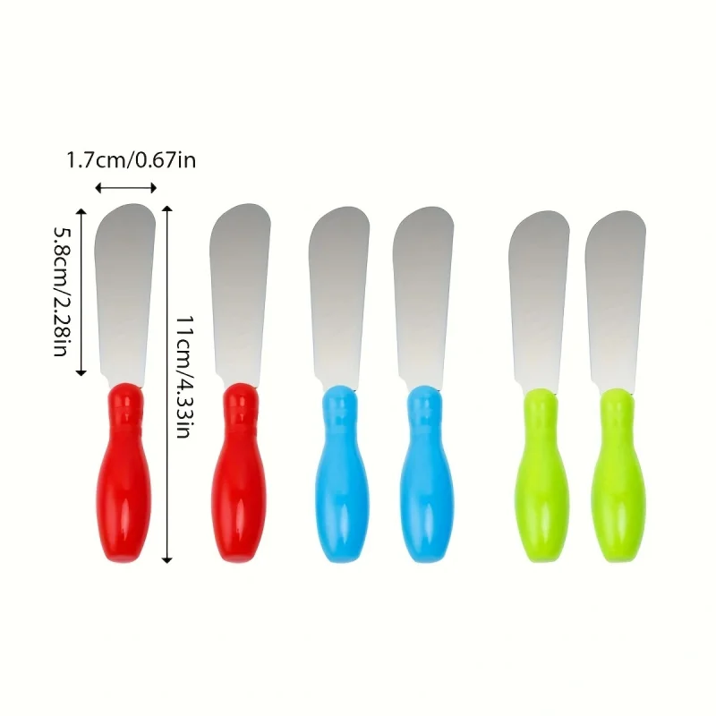 6PCs multi-purpose stainless steel mini butter spreader knife with plastic handle, bread sandwich cream cheese condiment knife