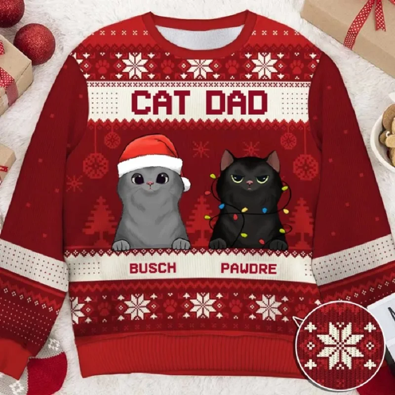thumbnail image 1 of Suéter navideño feo con dibujo de gato, suéter navideño con impresión 3D, regalo de Papá Noel, sudadera 3D para hombre, otoño e invierno, 1 of 5