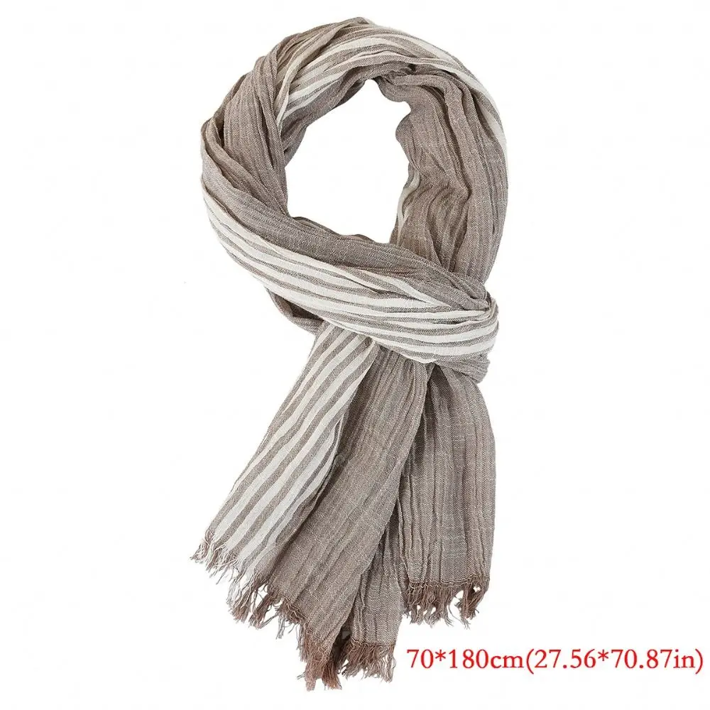Luxury Cotton Linen Yarn-dyed Winter Men Scarf Soft Autumn Winter Warm Striped Men's Scarves Tassel Long Shawl Bufanda