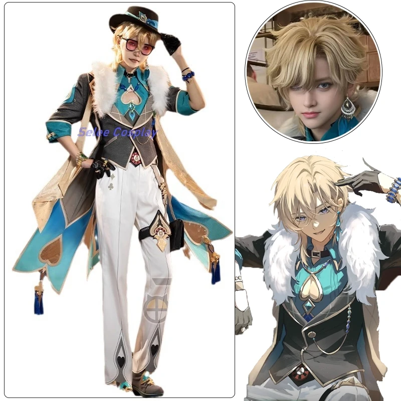 

Aventurine Cosplay Costume Wig Anime Cosplay Game Honkai: Star Rail Wig Halloween Party Men Fancy Costumes Earing Accessories