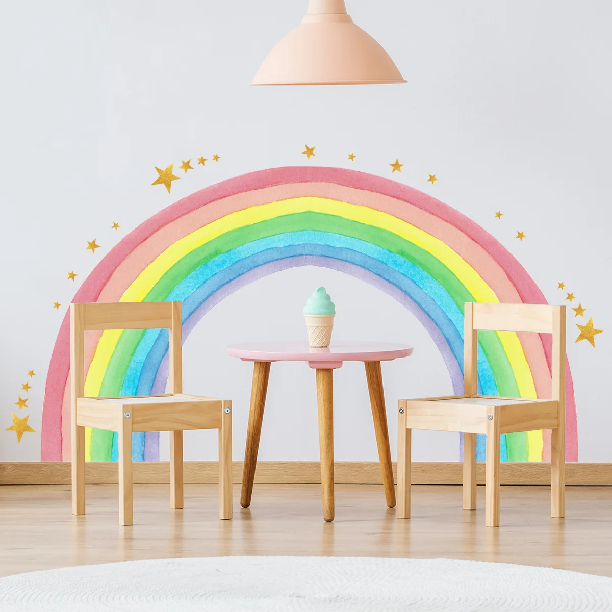Large Rainbow and Stars Wall Decals Self-Adhesive Wall Stickers for Living Room Bedroom Nursery Decor Bright Colorful Wall Art