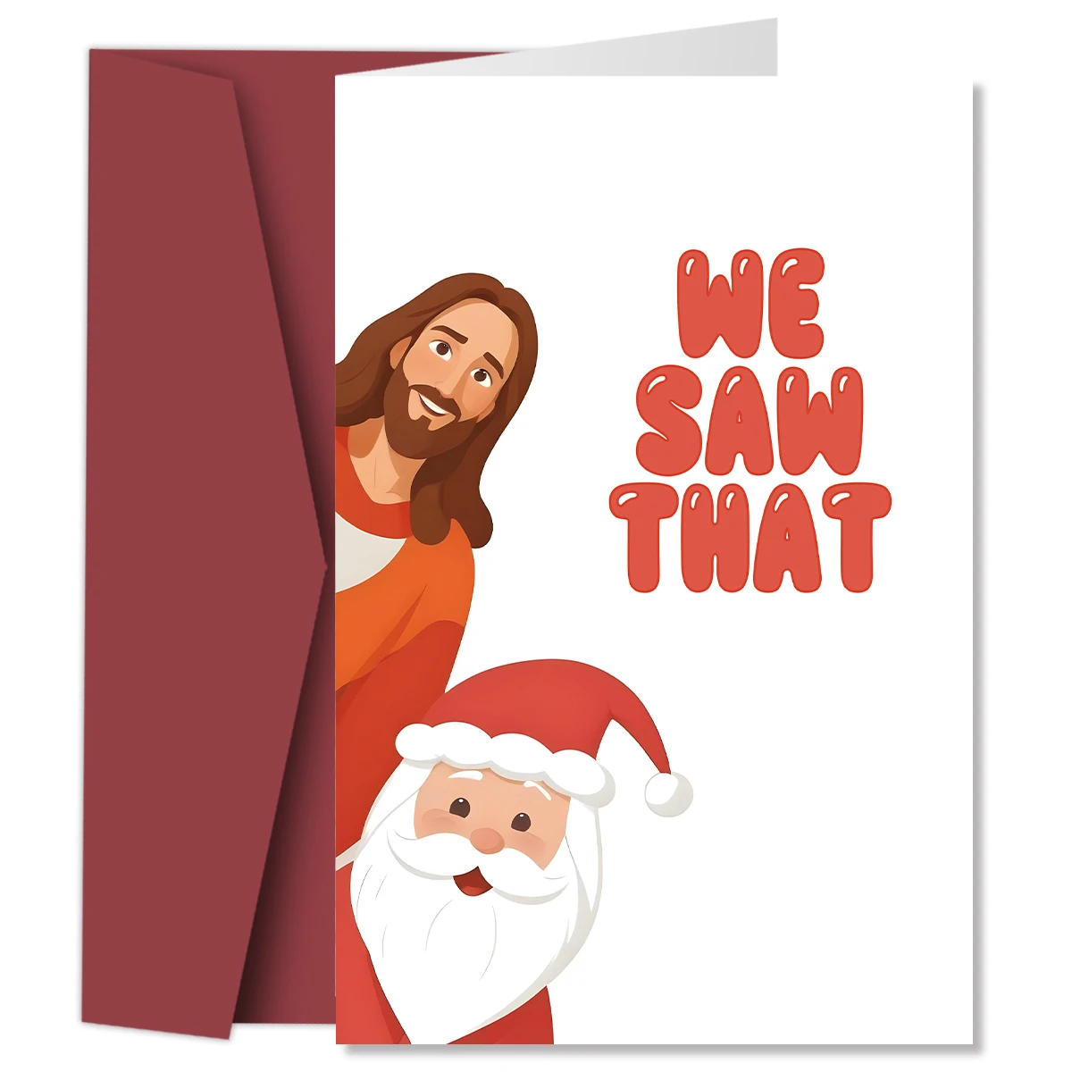 Festive Christmas Card,Jesus and Santa We Saw That,Funny Christmas Greeting Card for Him Her,Merry Christmas Holiday Gift Cards