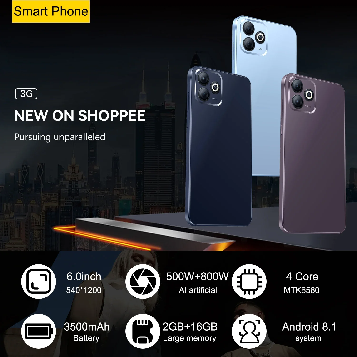 FUFFI-X6 Pro Smartphone Android 6.0 inch 3G Network 2+16GB ROM 3500mah Mobile phone Google Play Dual SIM 5+8MP Cellphones 2