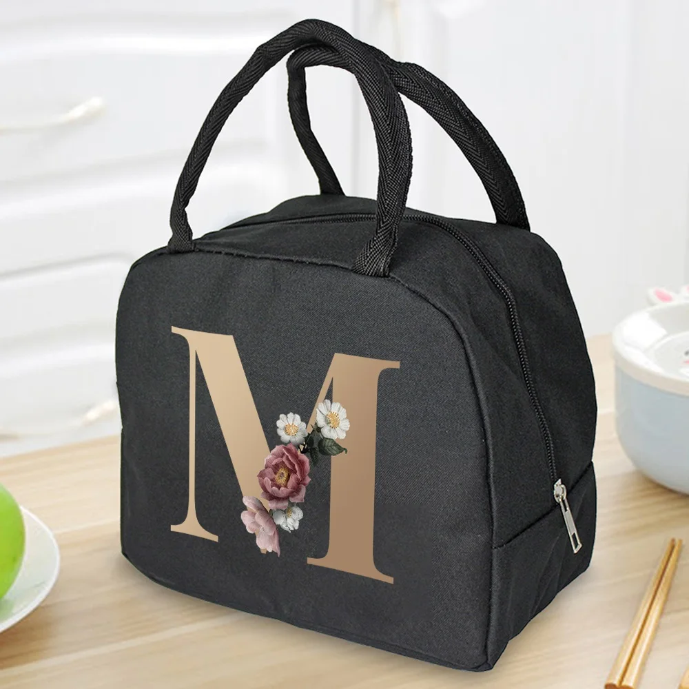 Lunch Bag Cooler Tote Portable Insulated Thermal Canvas Bag Food Picnic Unisex Travel  Lunchbox Organizer Bags Gold Letter Print
