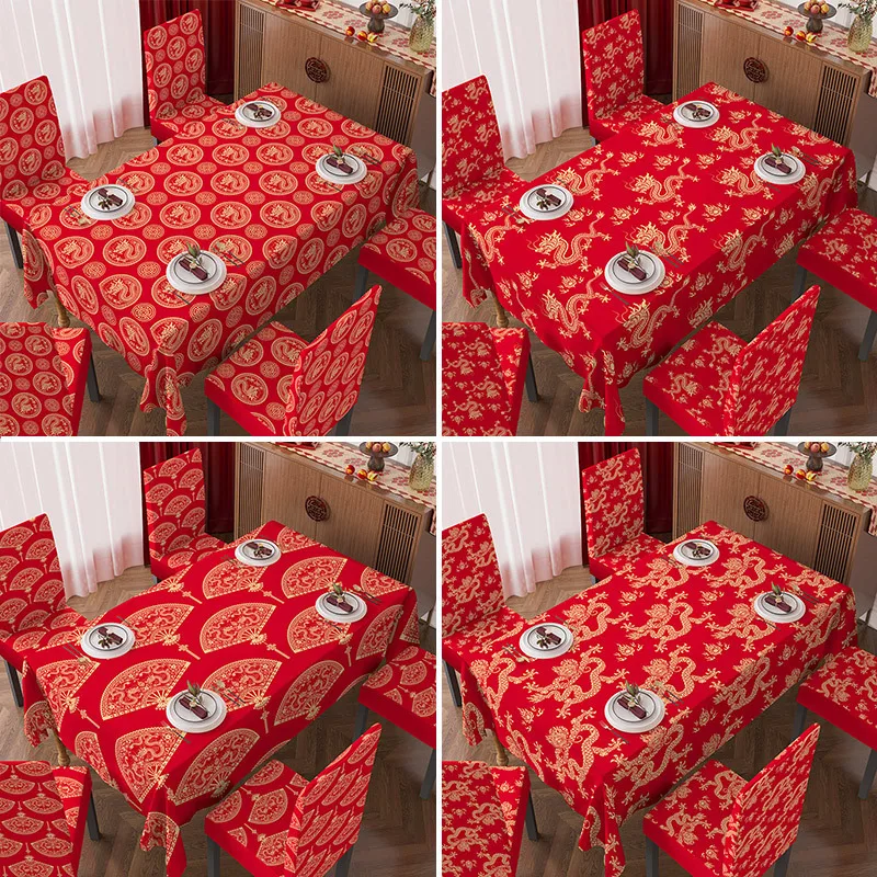

New Year Festive Red Year of The Dragon Coffee Table Printed Table Cloth Home Living Room Table Cloth New Year Party Decoration