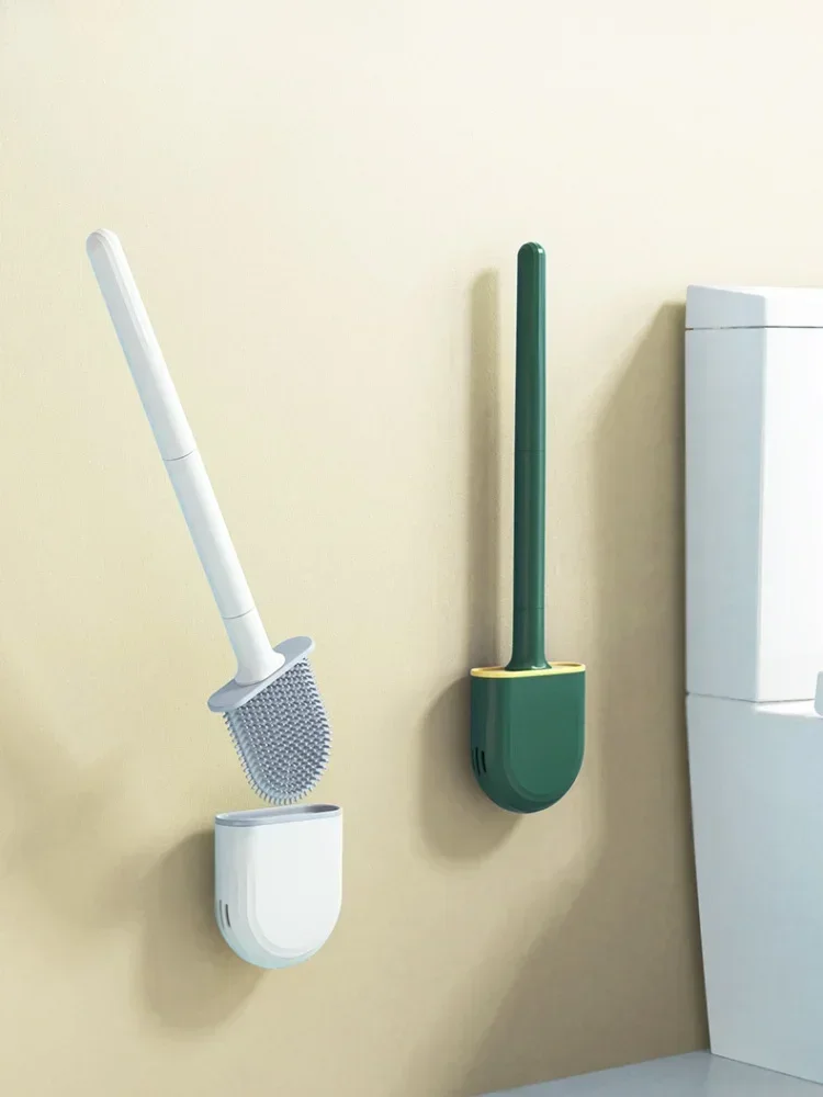 

Мягкая резиновая щетка для унитаза, без мертвых углов, съемная ручка для очистки, экономия пространства, настенная подвеска