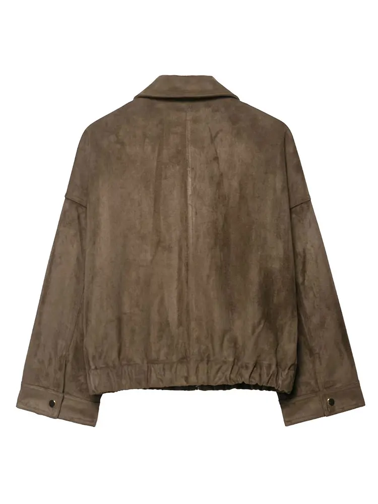 HH Autumn Women Casual Solid Suede Coats Long Sleeve Zipper Bomber Jacket With Pockets Fashion High Street Lady Outerwear