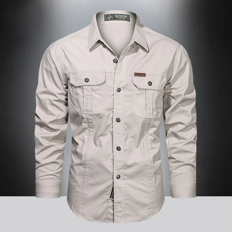 Camisa De Manga Larga Para Hombre, Estilo Cargo, Casual, Retro, Con Doble Bolsillo, Solapa, De Algodón, Para Hombre, Negro -, Pequeña