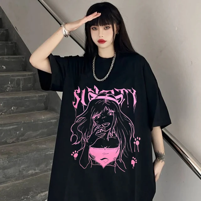 Short-sleeved Anime Kawaii Clothes Spring And Autumn Hip-hop Japanese  Female Loose Harajuku Female T-shirt Girl Clothes - T-shirts - AliExpress