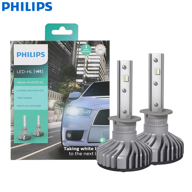 Philips Ultinon Pro5000 Led H1 Car Light Led Headlight 5800k White +160%  Bright Auto Lamps 15w High Low Beam, 11258u50cwx2 2x - Car Headlight Bulbs( led) - AliExpress