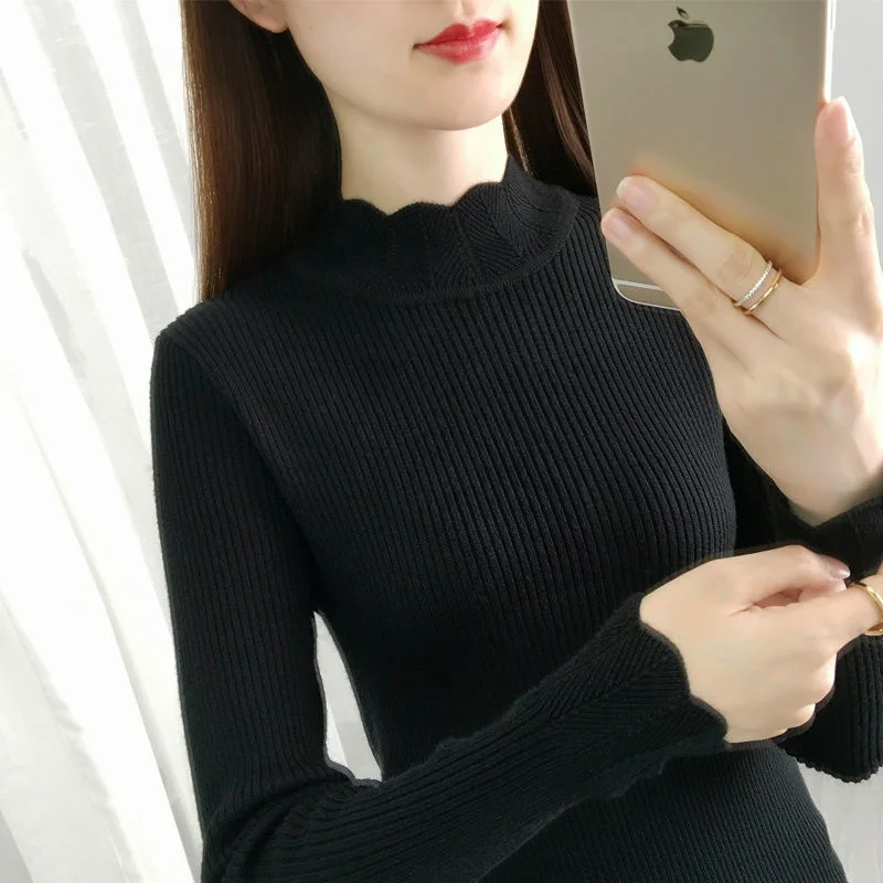 

Winter Women Turtleneck Sweater 2023 Thick Warm Long Sleeve Mock-Neck Knitted Pullover Slim Fit Female Jumper Solid BasicTop A62